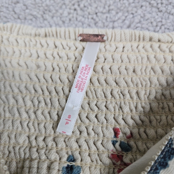 Free People Francesca Mini Dress Babydoll V Neck Puff Sleeves Cream Floral Boho - Picture 7 of 11